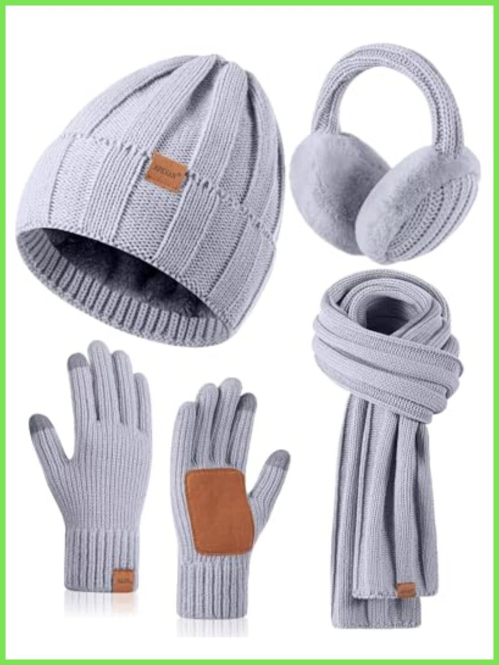 4 in 1 Winter Hat Scarf Gloves Earmuffs Set Fleece Lined Touchscreen Acrylic